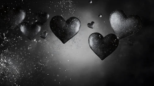 Monochrome Hearts Dispersing in Particle Mist.
