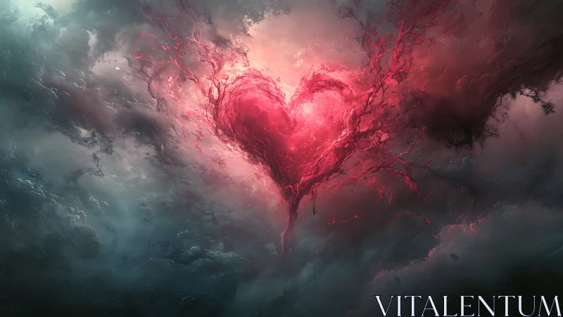 Luminous Heart Tree: Ethereal Clouds and Radiant Pink Energy.