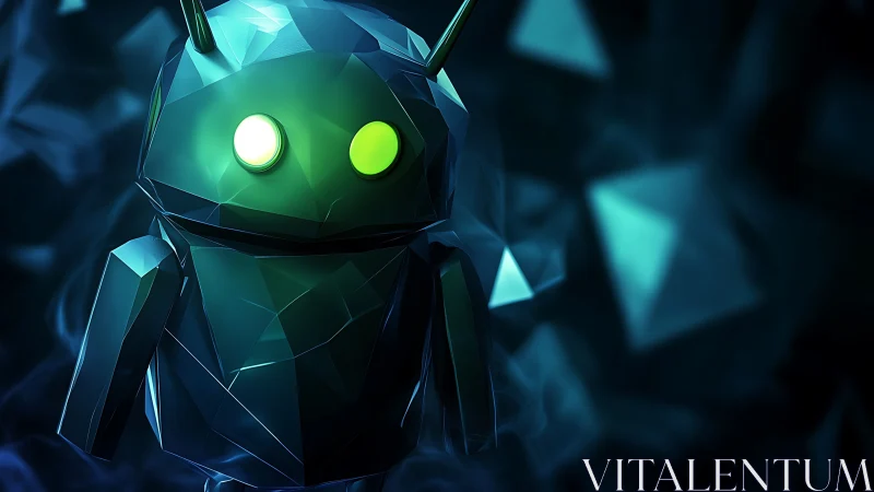 Low-poly neon android mascot rendered with faceted geometry