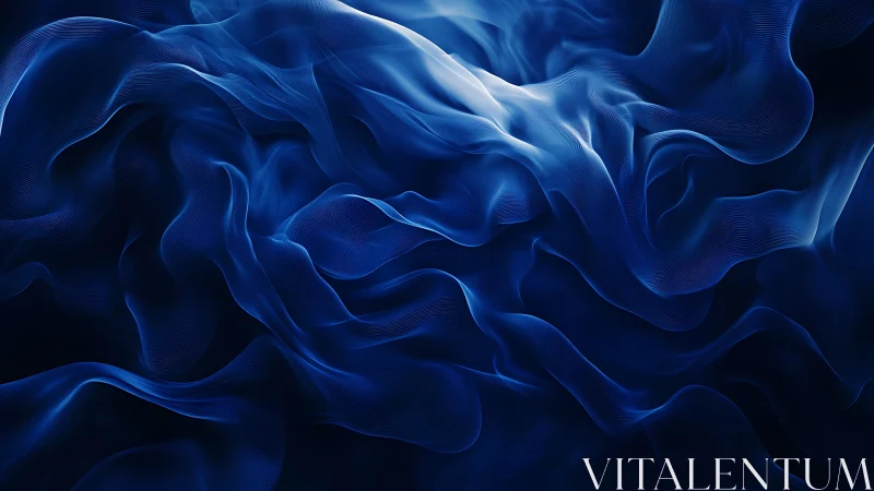 Fluid blue volumetric waveforms with translucent fabric-like mesh