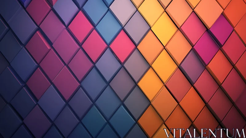 Colorful 3D diamond tiles gently glow in a warm gradient