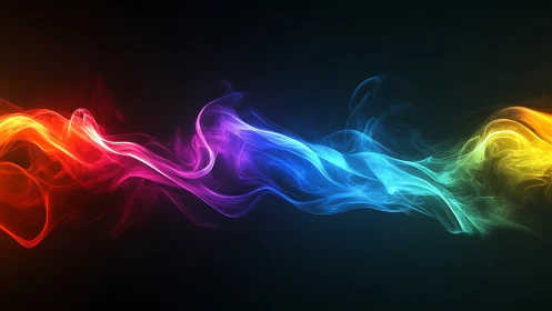 Multicolor luminous smoke wave across dark background.