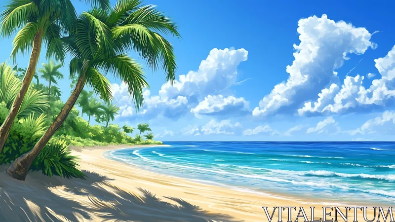Tropical Paradise Beach With Palm Trees.