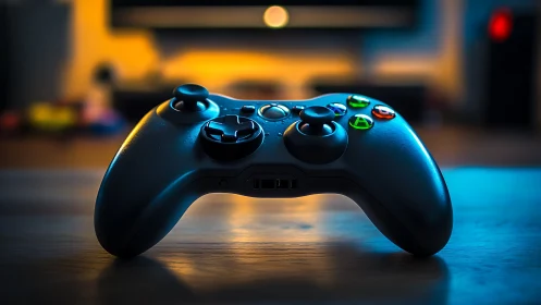 Black Game Controller Shot with Dramatic Warm and Cool Lighting