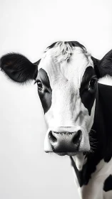 Holstein dairy cow portrait against clean white studio backdrop