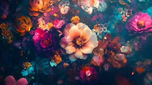 Bioluminescent Bloom Reverie: Where Petals Swim Through Neon Dreams.