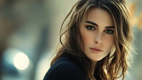 Shallow depth portrait of young woman in soft natural bokeh.