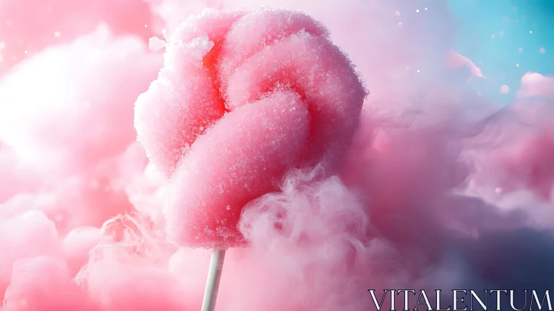 Crystalline Cotton Candy Sculpture Against Ethereal Pink Atmosphere