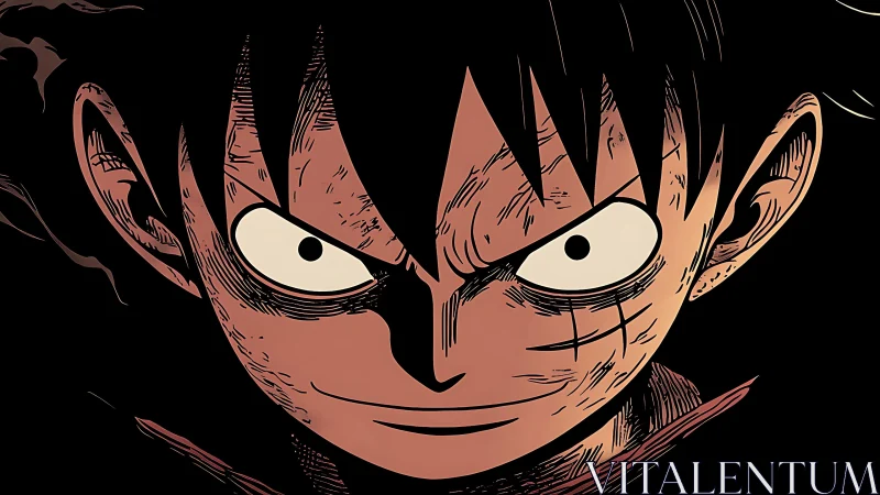 Anime close-up character portrait with dramatic chiaroscuro framing.