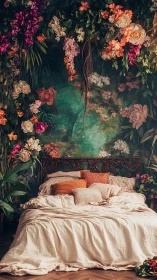 Dreamy garden bedroom wrapped in lush flowers and light.