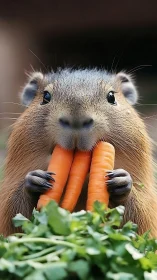 Carrot-hugging capybara politely demolishes lunchtime greens