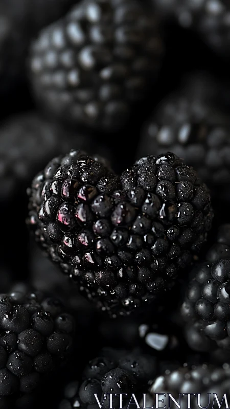 Ripe blackberries glistening with dew drops.