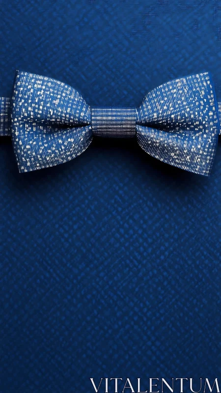 Star-dusted cobalt bow tie poised on textured midnight field.