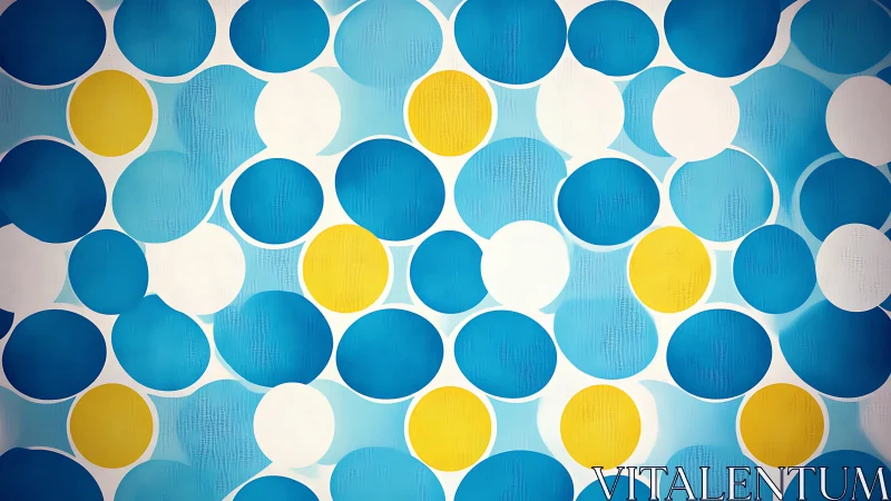 Overlapping blue, white and yellow circles form dense pattern