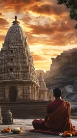 Monk lets dusk-poured light turn stone temple into silence