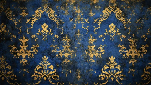 Elegant blue and gold damask pattern with vintage charm.
