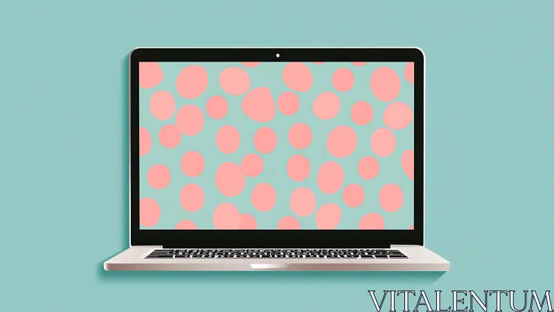 Laptop display showcases playful pastel polka dot pattern.