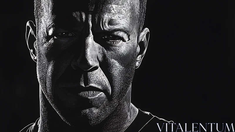 Intense monochrome male portrait in high contrast light.