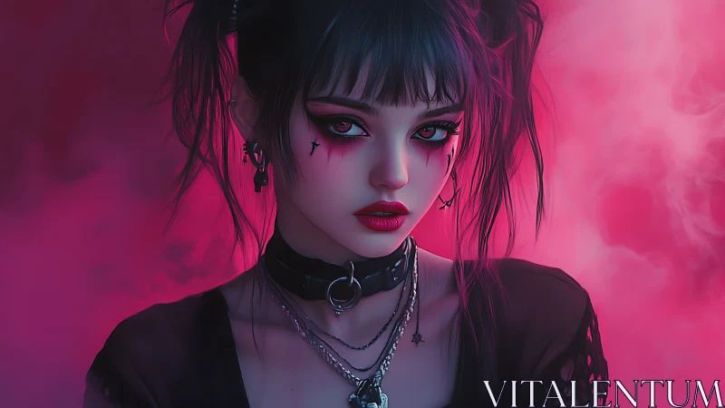 Neon goth heartbreaker adrift in electric pink haze.