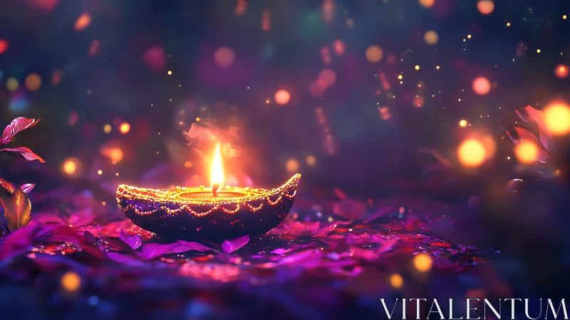 Gentle festival diya glowing with warmth and color.