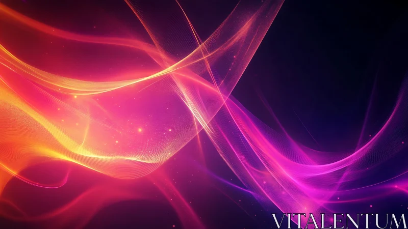 Vibrant flowing light waves in pink, orange, and purple.