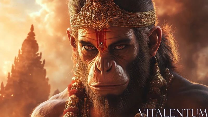 Digital render depicts anthropomorphic simian figure with crown