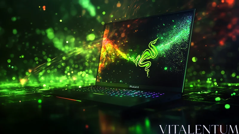 Glowing gaming laptop alive with vivid neon energy and color.