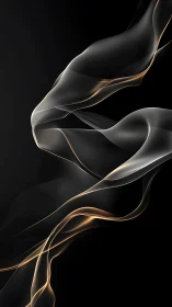 Luminous smoke ribbons on black minimalist abstract background.