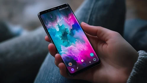 Smartphone Screen Blazes with Cosmic Nebula Energy