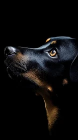 Low key canine portrait with dramatic side lighting profile.