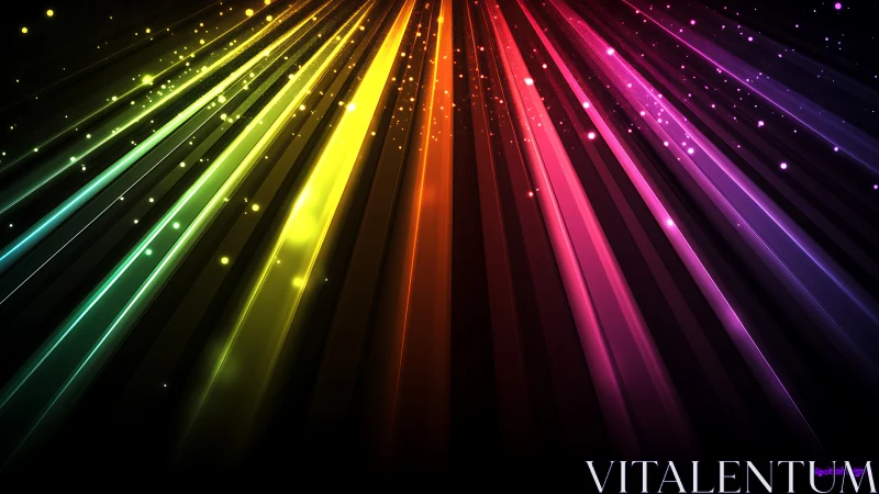 Vibrant diagonal neon light beams on dark background.