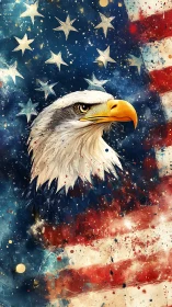 Bold eagle portrait rises over expressive American flag art