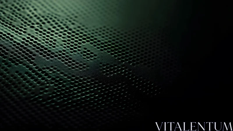 Macro shot of perforated metal surface with dark green lighting.