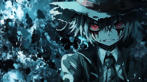 Red eyed rain mage amid splattered midnight storm.