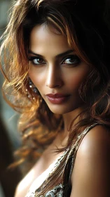 Portrait shows close-up view of woman with focused gaze