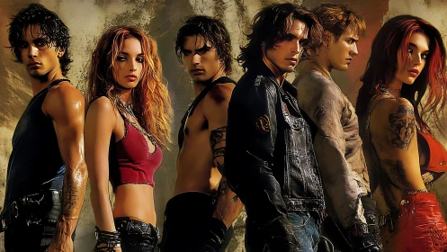 Rebel friends standing strong with edgy style and attitude.