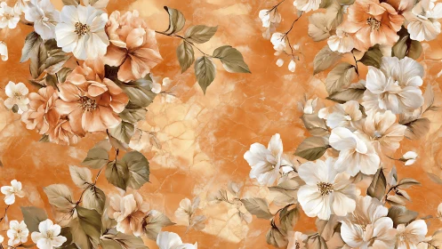 Botanical Floral Composition with Peachy Blooms and Muted Earth Tones.