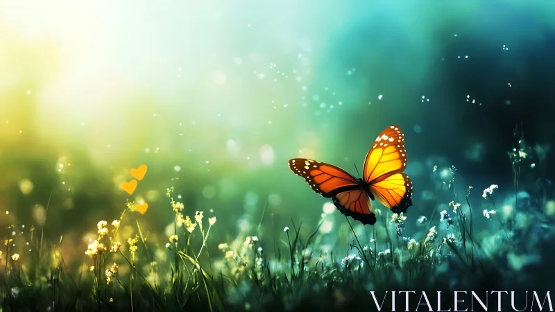 Monarch butterfly rendered in shallow-depth field with bokeh glow