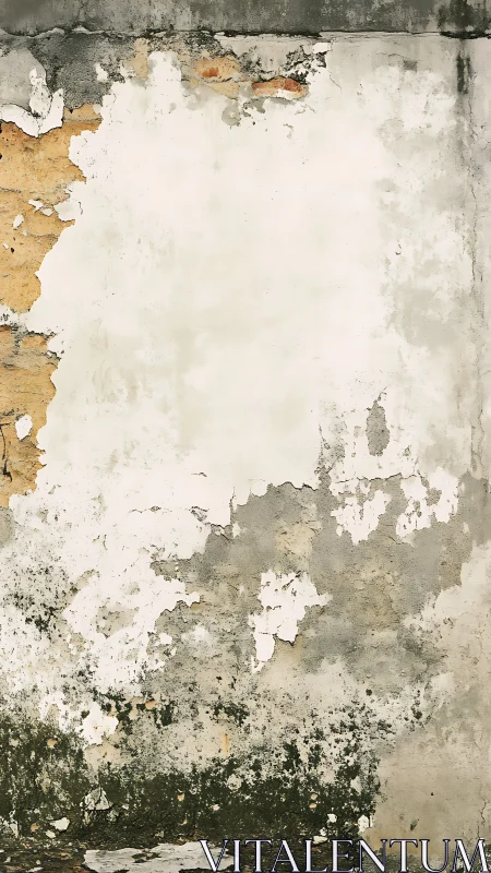 Aged plaster wall shows peeling paint and textured decay.
