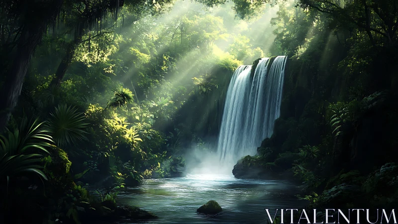 Luminous Waterfall in Emerald Jungle Sanctuary.