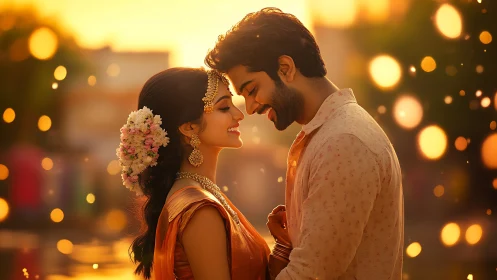 Golden Hour Romance: Bride and Groom's Luminous First Kiss.