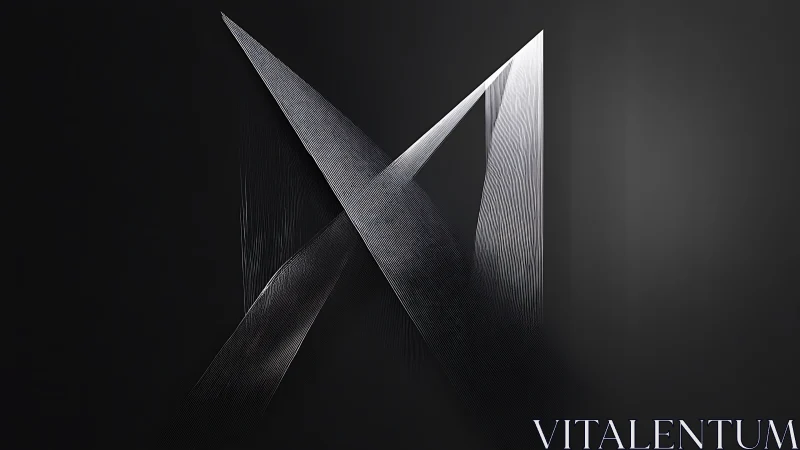 Metallic ribbons carve an abstract X in cinematic shadow.