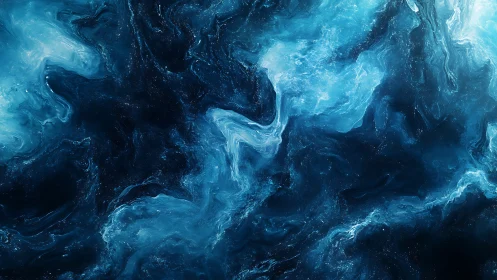 Abstract blue fluid pattern with swirling luminous forms.