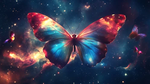 Cosmic butterfly rendering overlays nebula forms in space