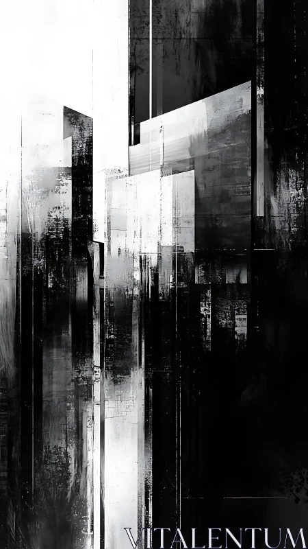 Vertical monochrome geometric forms create layered architectural field