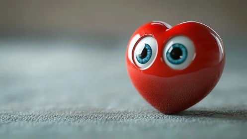 Red Heart-Shaped Character with Animated Blue Eyes