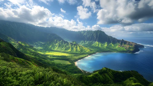 Lush Hawaiian Valley Meets Turquoise Ocean in Paradise