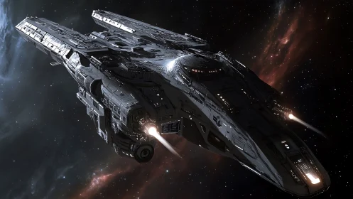 Armored star cruiser rendered with cinematic 3D lighting detail