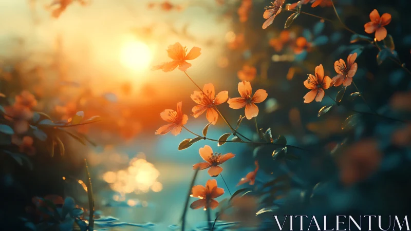 Sunset Orange Flowers Glowing in Warm Light
