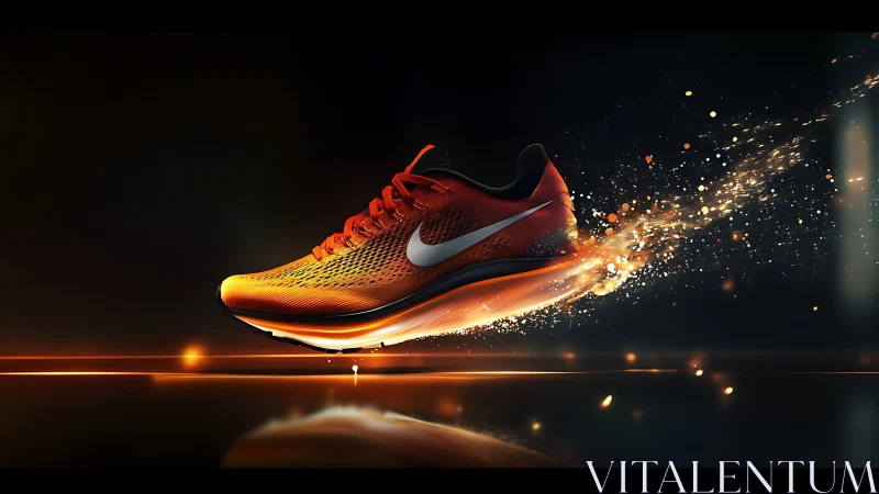 Dynamic photorealistic running shoe with kinetic light trails.